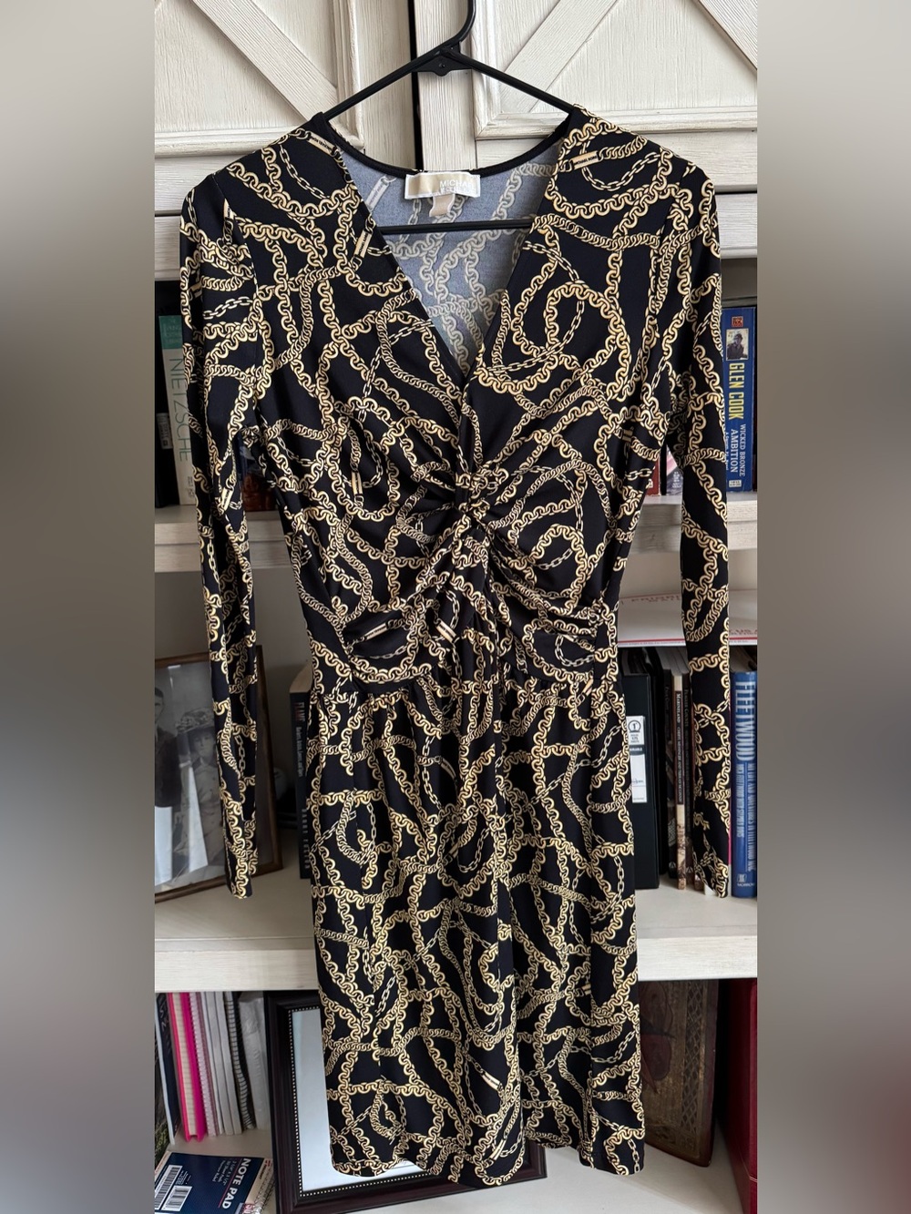 Michael Kors Black Long Sleeve Dress with Gold Chain Print